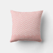Roze en witte kronkelige Chevron Zigzag en naam Kussen (Achterkant)
