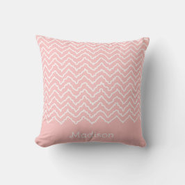 Roze en witte kronkelige Chevron Zigzag en naam Kussen