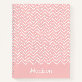 Roze en witte kronkelige Chevron Zigzag Met Naam Notitieboek
