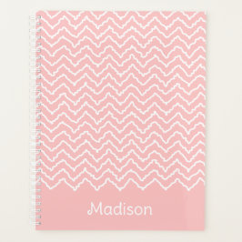 Roze en witte kronkelige Chevron Zigzag Met Naam Planner