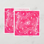 Roze en Witte Krullen Bruiloftsinvatie Kaart (Voorkant / Achterkant)