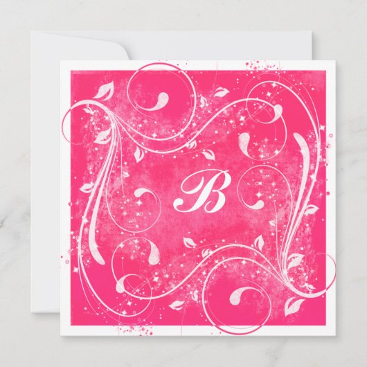 Roze en Witte Krullen Bruiloftsinvatie Kaart (Voorkant)