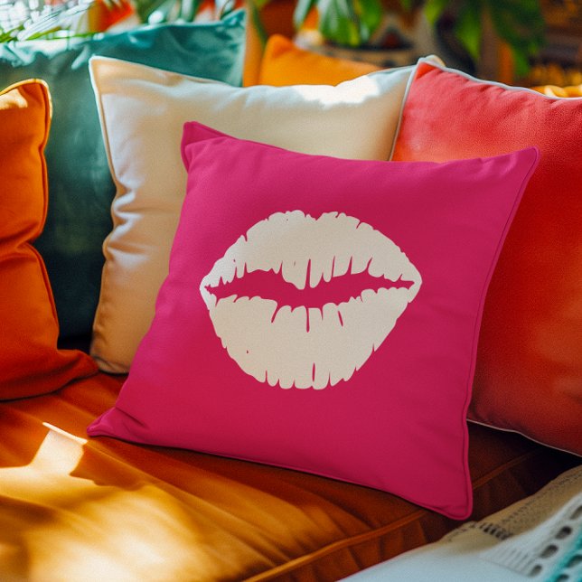 Roze en Witte Kus Kussen (Pink and White Smooch Throw Pillow)