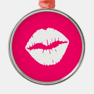 Roze en Witte Kus Metalen Ornament