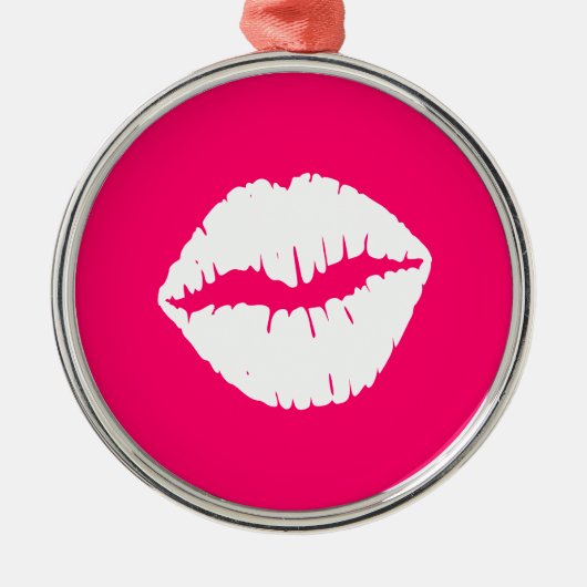 Roze en Witte Kus Metalen Ornament (Voorkant)