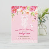 Roze en witte lace lingerie douchebridal party kaart (Staand voorkant)