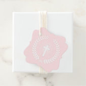 Roze en Witte Laurel Religieus met Kruis Bedankjes Labels (In situ)