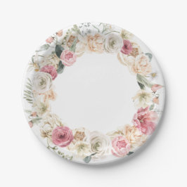 Roze en Witte Lente Bloemstuk Papieren Borden Bordje