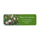  roze en witte lentetuinbloemen etiket (Voorkant)