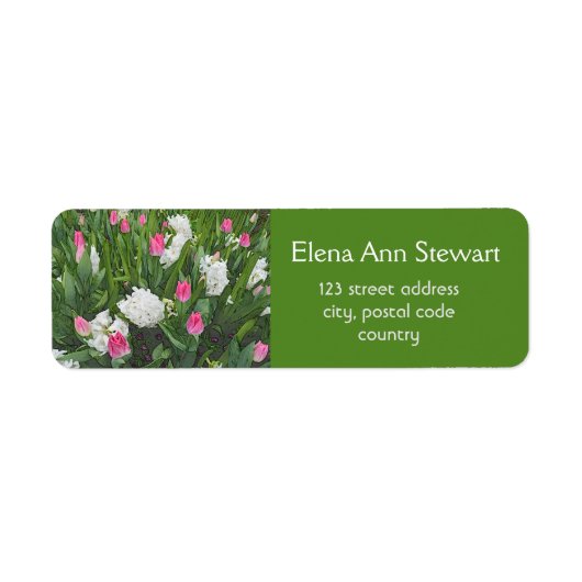  roze en witte lentetuinbloemen etiket (Voorkant)