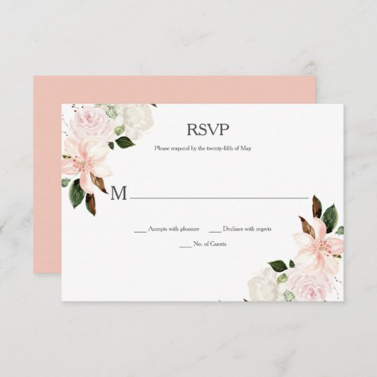 Roze en witte lenzen, Magnolias, Peonies RSVP Kaartje (Voorkant / Achterkant)