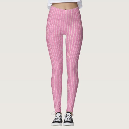 Roze en witte, lichtroze roze Leggings met strepen (Voorkant)