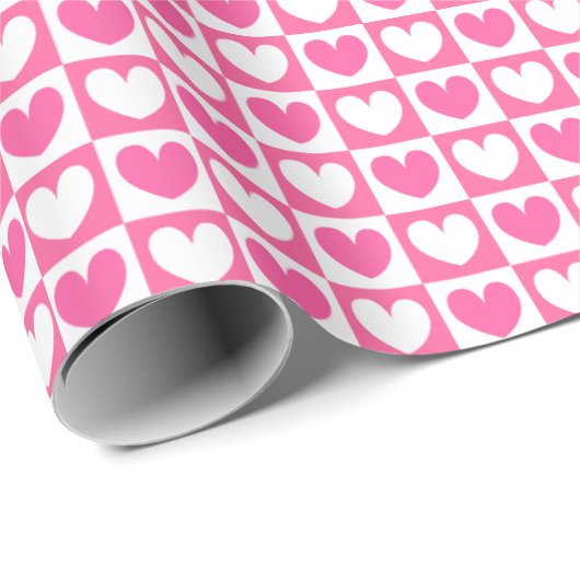 Roze en witte liefde Harten Valentijnsdag Cadeaupapier (Rol Hoek)