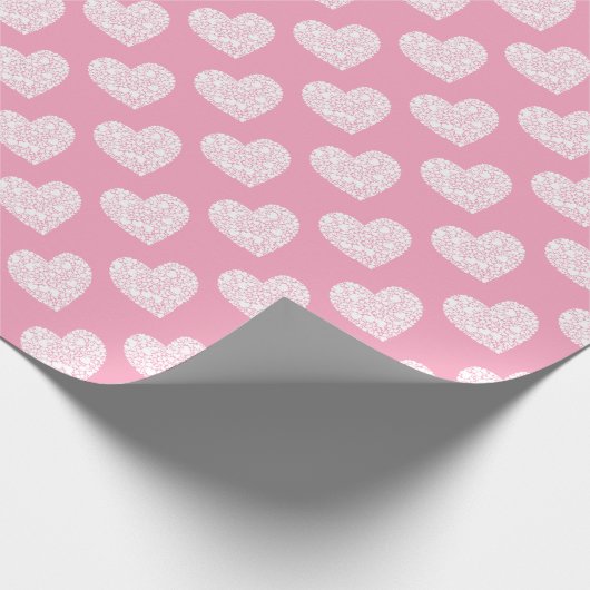 Roze en witte liefde Harten Valentijnsdag Cadeaupapier (Hoek)