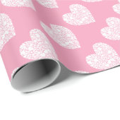 Roze en witte liefde Harten Valentijnsdag Cadeaupapier (Rol Hoek)