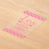 Roze en witte liefde Harten Valentijnsdag Partij Acryl Uitnodigingen (Laagn)