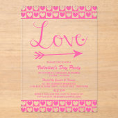 Roze en witte liefde Harten Valentijnsdag Partij Acryl Uitnodigingen (Voorkant)