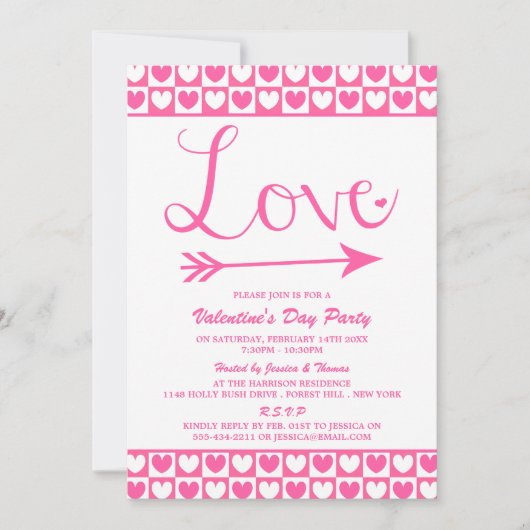 Roze en witte liefde Harten Valentijnsdag Partij Kaart (Voorkant)