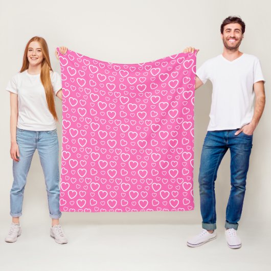 Roze en Witte Liefdeshartjes Patroon Fleece Deken (In situ)