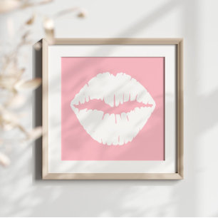 Roze en Witte Lippen Foto Afdruk