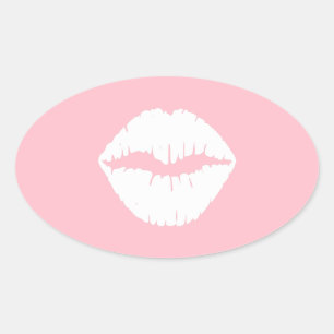 Roze en Witte Lippen Ovale Sticker