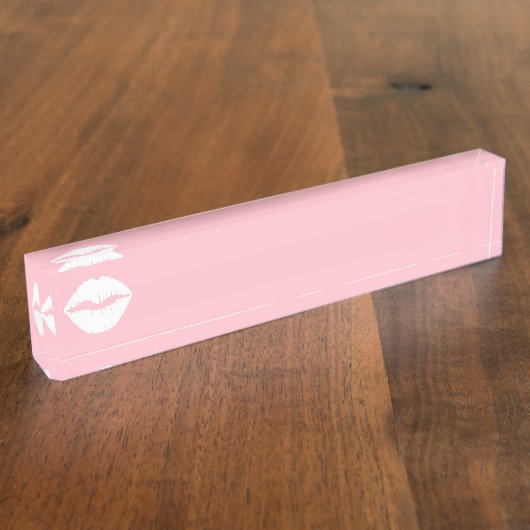 Roze en witte lips naambordje (Zijkant)