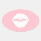 Roze en witte lips ovale sticker (Voorkant)