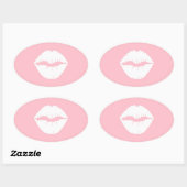 Roze en witte lips ovale sticker (Vel)