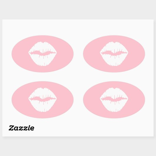 Roze en witte lips ovale sticker (Vel)