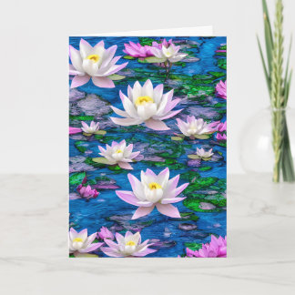 Roze en witte Lotus bloem in blauw platform Kaart