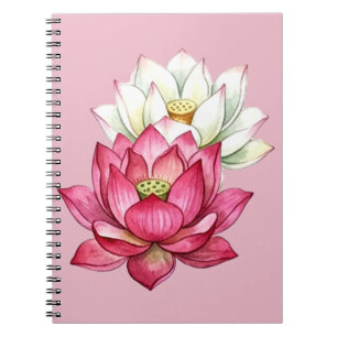 Roze en Witte Lotus Bloesem Waterverf Notitieboek