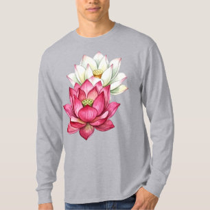 Roze en witte lotusbloem waterverf t-shirt