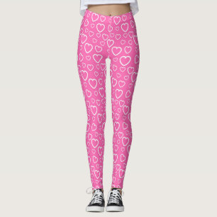 Roze en Witte Love Hearts Patroon Leggings