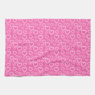 Roze en Witte Love Hearts Patroon Theedoek