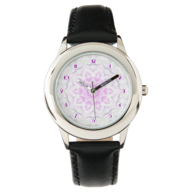 Roze en witte luidoscoop Harten Horloge (Voorkant)