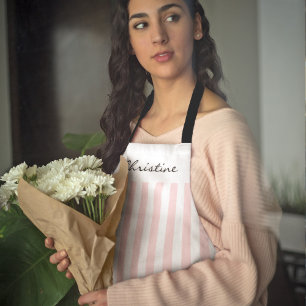 Roze en witte luifelstrepen met naam schort