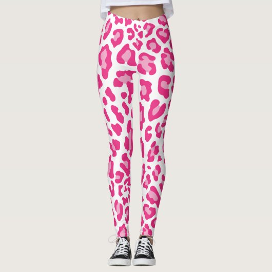 Roze en witte luipaard afdrukken leggings (Voorkant)