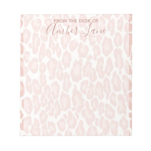 Roze en witte luipaard afdrukken met naam notitieblok (Voorkant)
