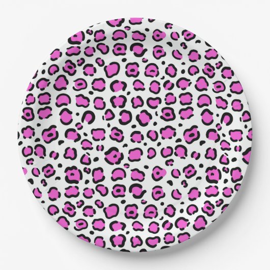 Roze en witte luipaard afdrukken papieren bordje (Voorkant)