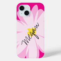 Roze en witte madeliefje bloementekening iPhone 15