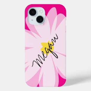 Roze en witte madeliefje bloementekening iPhone 15 Case