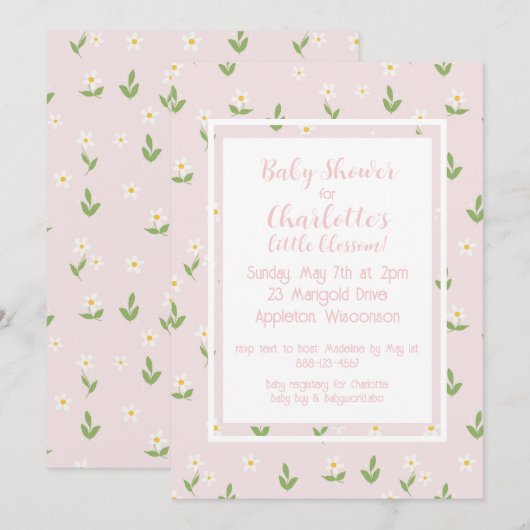 Roze en Witte Madeliefjes Baby Shower Kaart (Voorkant / Achterkant)