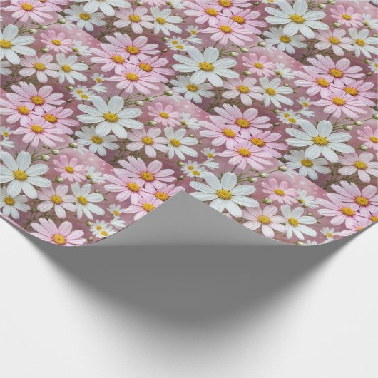 Roze en witte madeliefjes cadeaupapier (Hoek)