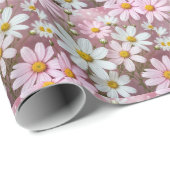 Roze en witte madeliefjes cadeaupapier (Rol Hoek)