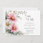 Roze en Witte Madeliefjes Huwelijk Bewaar de Datum Save The Date (Voorkant)