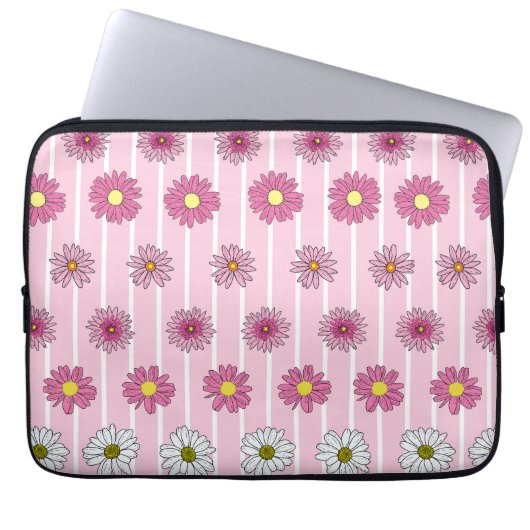 Roze en witte madeliefjes laptop sleeve (Voorkant)