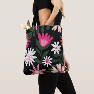 Roze en witte madeliefjespatroon tote bag