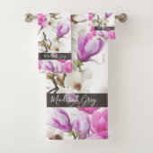 Roze en witte Magnolia Blossom Waterverf Patroon Bad Handdoek (Insitu)