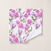 Roze en witte Magnolia Blossom Waterverf Patroon Bad Handdoek (Wasdoekje)