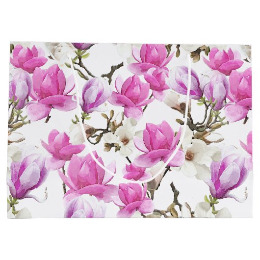 Roze en witte Magnolia Blossom Waterverf Patroon Groot Cadeauzakje (Achterkant)